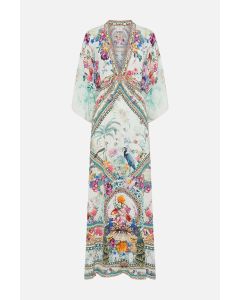 Camilla - Waist Tie Long Kaftan Plumes and Parterres